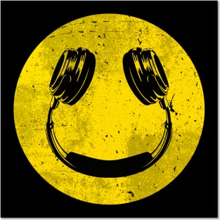 Smiley Music Face Headphones Posters and Art